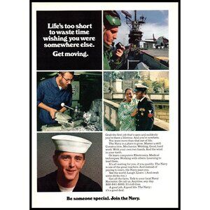 1974 US Navy Recruiter Recruiting Vintage Print Ad Aircraft Carrier Wall Art